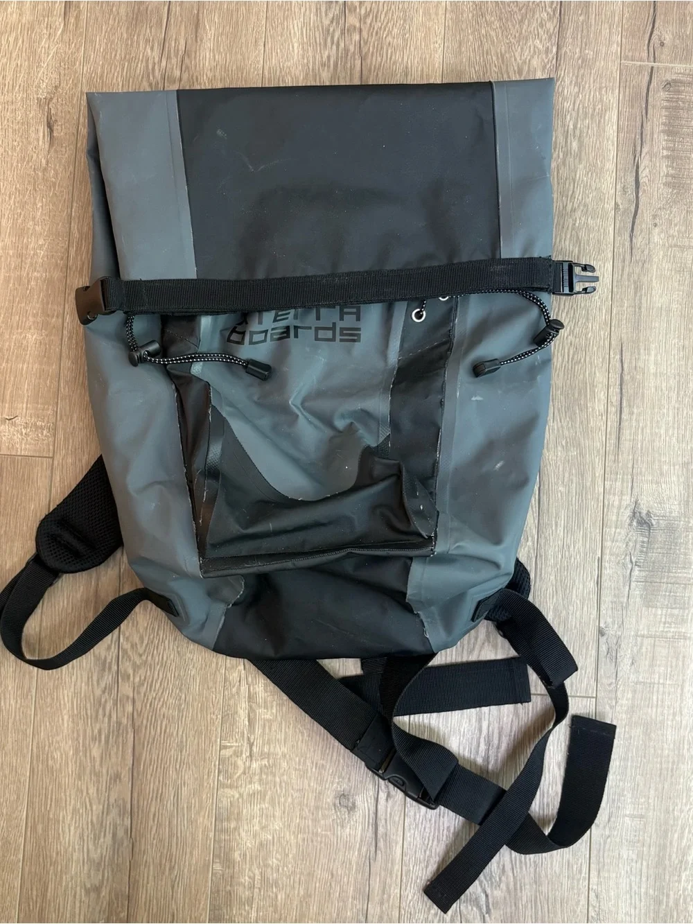 Men’s Gray & Black Waterproof Roll-Top Backpack with Red Logo
